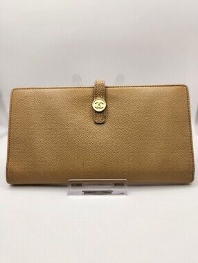 Chanel Beige Leather Continental Long Wallet With Box & Dust Pouch